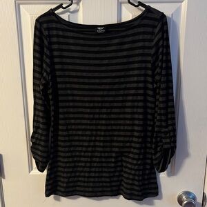 Bobeau Black and Gray Striped 3/4 Sleeve Top size large